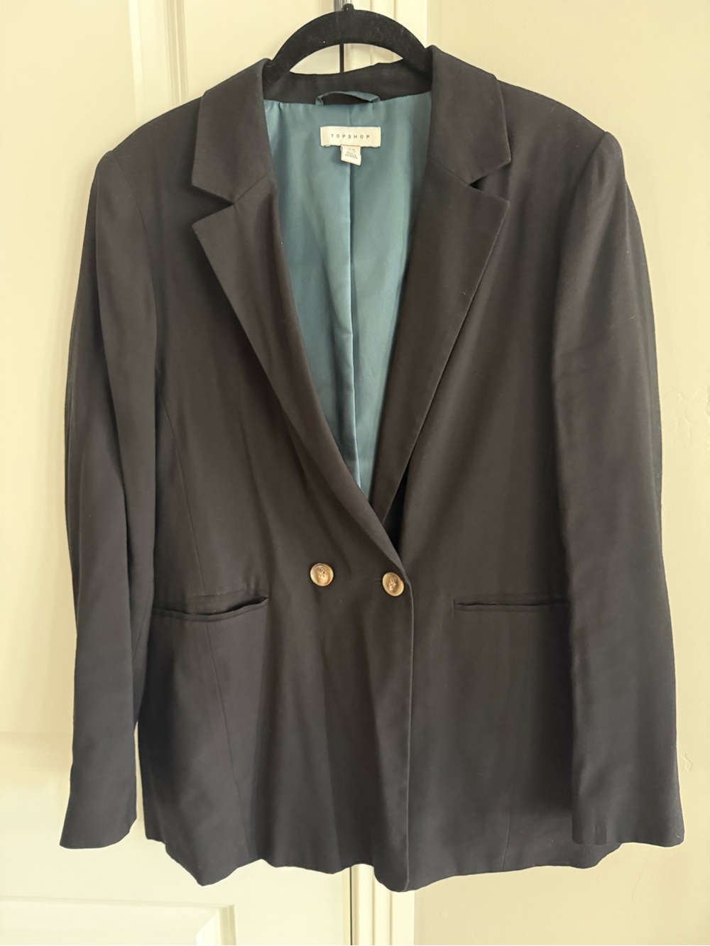 Topshop Black Double-Breasted Blazer, Sz 8